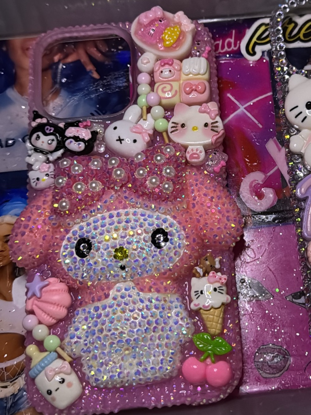 Sanrio Pink Rhinestone My Melody Junk Phone Case with Charms